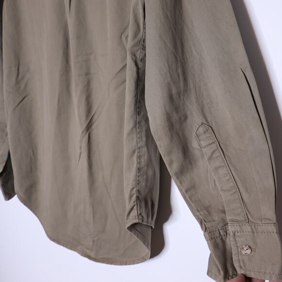 GOOD AMERICAN NEW Chambray Button Down Shirt Khaki Long Sleeves Women's 1/US S - Picture 8 of 12